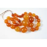 A SINGLE ROW GRADUATED AMBER BEAD NECKLACE 48cm., long, the smallest bead approximately 10.7mm., the