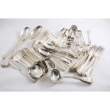 A COLLECTED OR HARLEQUIN CANTEEN OF FIDDLE, THREAD & SHELL PATTERN FLATWARE INCLUDING:- Twelve table