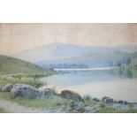 •JOHN McDOUGAL (1851-1945) LAKE SCENE, NORTH WALES Signed, watercolour and pencil 38.5 x 58.