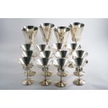 A MODERN MATCHED SET OF FOUR LARGE & TWELVE SMALLER GOBLETS, Art Deco revival in style, with conical