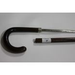A SWORDSTICK. A swordstick with silver collar hallmarks for J.S & Ss. Attractive Spanish single-