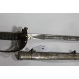 AN R A M C OFFICERS SWORD. An Edward V11 Royal Army Medical Corps officers sword, with very clean