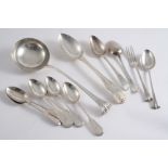 A MIXED LOT OF FLATWARE & CUTLERY: A Victorian Onslow pattern soup ladle by T. Bradbury & Sons,