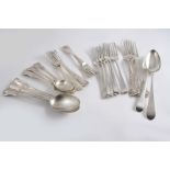 MISCELLANEOUS FLATWARE: Three Victorian King's pattern table spoons, three table forks, three