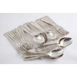 A MODERN INDIAN PART-CANTEEN OF FLATWARE with reed & scroll bordered stems & floret terminals