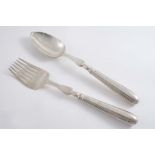 A GEORGE III SERVING SPOON & FORK with Old English Thread pattern handles, by Thomas Barker,