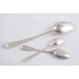 THREE 19TH CENTURY SPOONS: A Fiddle tea spoon & a tea spoon with a "Celtic" point, each with maker's