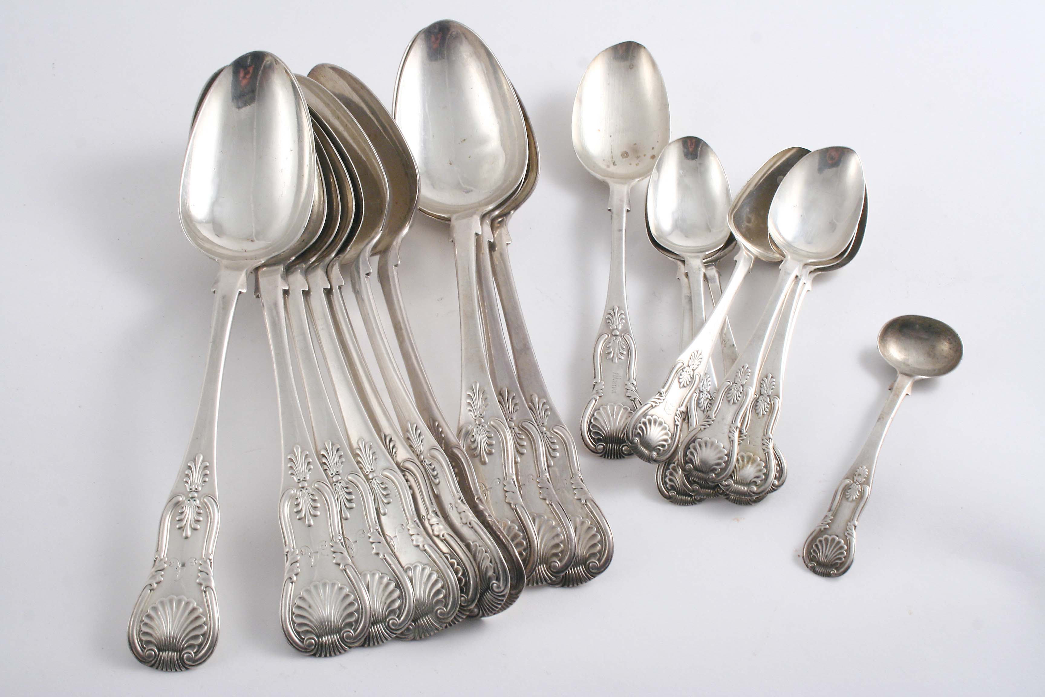 A SCOTTISH PART-CANTEEN OF KING'S PATTERN FLATWARE (single-struck with shoulders) including:- Ten