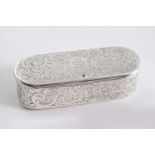 A VICTORIAN SCOTTISH ENGRAVED SNUFF BOX with slightly concaved sides & rounded ends, the cartouche