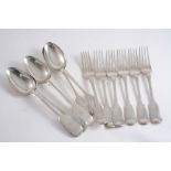 A SET OF SIX WILLIAM IV FIDDLE PATTERN TABLE FORKS crested, by William Chawner, London 1839 and a