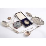 A LARGE DECORATIVE CONTINENTAL SPOON five other various Continental spoons, a school prize medal (
