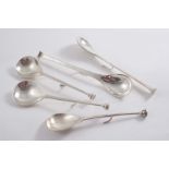 BY THE GUILD OF HANDICRAFTS: A pair of handmade seal top spoons with hooks on the back, London