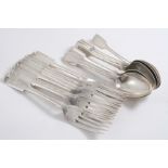 A SET OF EIGHT VICTORIAN FIDDLE PATTERN TABLE FORKS & eight dessert spoons to match, by Francis