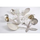 A QUANTITY OF ASSORTED 19TH & 20TH CENTURY DANISH FLATWARE: A large serving slice, a fish slice, a