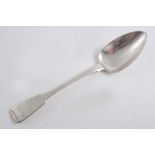 CHANNEL ISLES: An early 19th century Fiddle pattern table spoon, initialled "R.AT", by Jacques