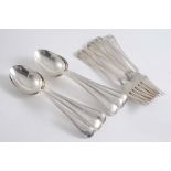 A SET OF SIX OLD ENGLISH THREAD PATTERN DESSERT FORKS & SIX DESSERT SPOONS TO MATCH, crested, by