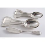 FIDDLE PATTERN FLATWARE & CUTLERY: A set of six Victorian dessert spoons, initialled, by Henry