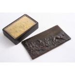 A 19TH CENTURY GILT METAL-MOUNTED TORTOISESHELL SNUFF BOX rectangular, the cover inset with a plaque