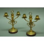 A PAIR OF FRENCH ORMOLU CANDELABRA each for two lights with stem in the form of a quiver of