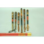 A COLLECTION OF TRUNCHEONS TWO TIPSTAVES painted red and gilt, Coronation Edward VII 1902 and