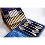 A CASED SET OF TWELVE PAIRS OF LATE VICTORIAN IVORY-HANDLED DESSERT KNIVES & FORKS by the Goldsmiths