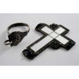 A MID 19TH CENTURY RUSSIAN PASTE-SET & MIRRORED CROSS Moscow 1843 and a Dutch clip;  the cross 4" (