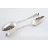 A PAIR OF GEORGE III OLD ENGLISH PATTERN TABLE SPOONS with bright-cut decoration, crested, by