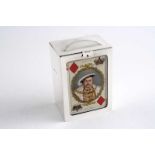 AN EDWARDIAN PLAYING CARDS' BOX with a glazed panel at the front & back, a hasp closure & a pop-up