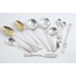A MIXED LOT: A pair of salad servers, a pair of "berry" table spoons, a jam spoon, two mustard