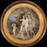 NICOLAS LAVREINCE (OR LANFRANSEN) Miniature portrait "The Three Graces", on ivory, signed;  2.5/