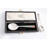 BY BERNARD INSTONE: A small handmade spoon with a coloured enamel stem, Birmingham 1935 with