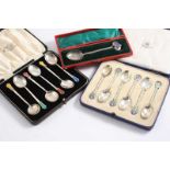 A CASED SET OF SIX ART DECO COFFEE SPOONS with enamelled terminals by W.H. Haselar, Birmingham