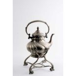 A LATE 19TH CENTURY GERMAN KETTLE & STAND  (no burner), with wrythen decoration & a swing handle,