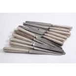 A SET OF SIX GEORGE III BEAD PATTERN TABLE KNIVES & SIX SIDE KNIVES (with assorted steel blades),