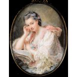 ATTRIBUTED TO JACQUES CHARLIER  Miniature portrait of a lady wearing white and pink dress, half