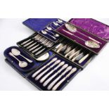 A CASED PAIR OF ENGRAVED JAM SPOONS a cased set of six tea knives (plated blades) and three other