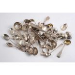 A MIXED LOT OF FLATWARE Three various caddy spoons, four various condiment spoons, five various