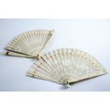 A 19TH CENTURY CHINESE IVORY BRISE FAN  and another fan (A/F); the former 6.9"  (17.5 cms) long  (