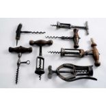 A JAMES HEELEY & SON STEEL DOUBLE LEVER CORKSCREW a steel & wooden rack-type corkscrew with turn key