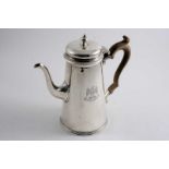 REGIMENTAL INTEREST: A modern tapering coffee pot with a cushion-domed cover & knop finial, engraved