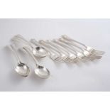 A SET OF SIX OLD ENGLISH THREAD PATTERN DESSERT FORKS & SIX DESSERT SPOONS TO MATCH crested, by