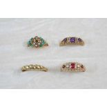 FOUR ASSORTED GOLD AND GEM SET RINGS
