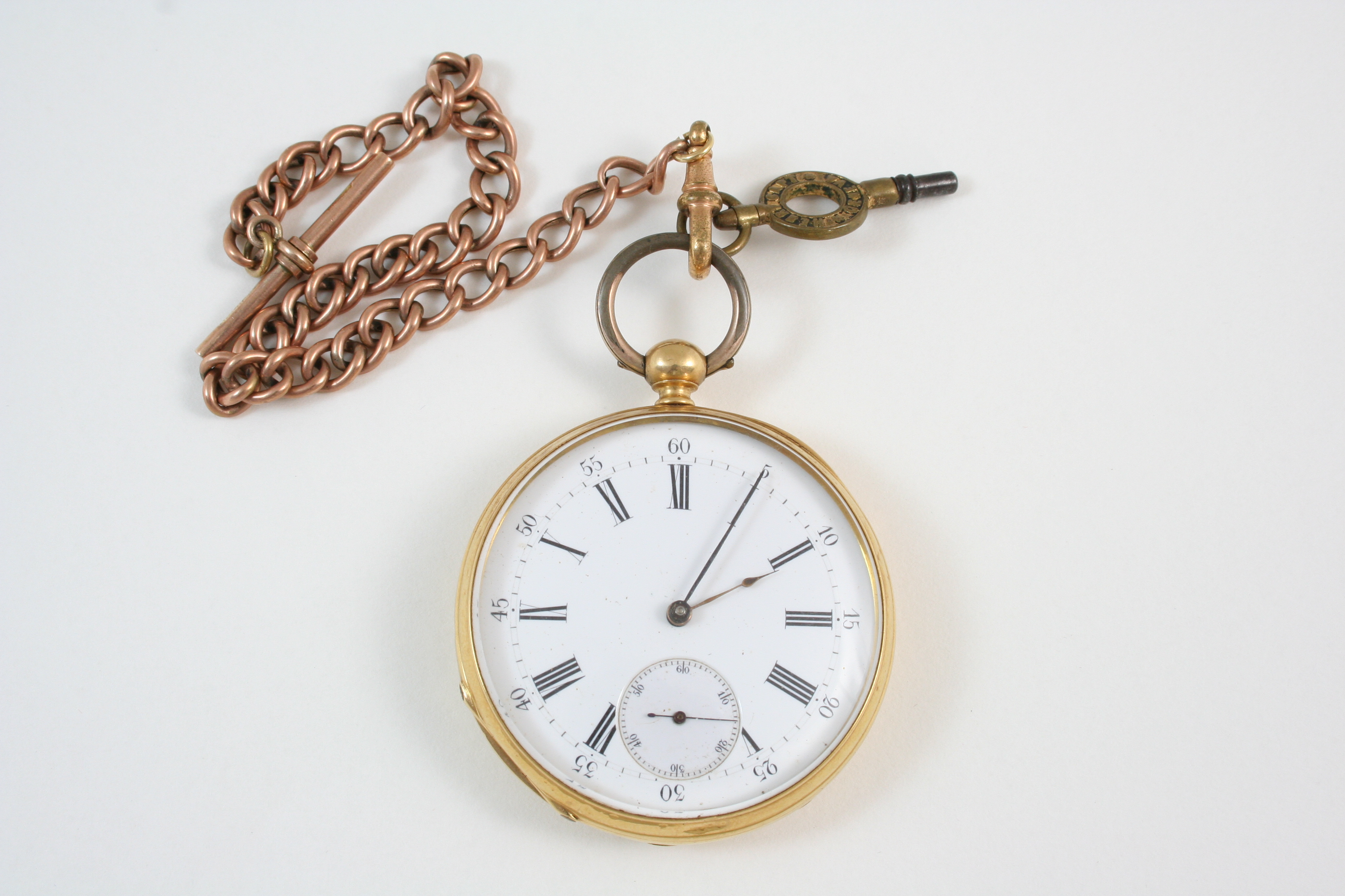 A GOLD OPEN FACED POCKET WATCH BY VACHERON & CONSTANTIN the white enamel dial with Roman numerals