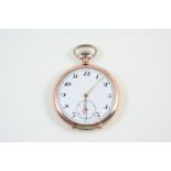 A SILVER OPEN FACED POCKET WATCH the white enamel dial with Arabic numerals and subsidiary seconds