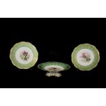 DAVENPORT DESSERT SERVICE comprising 12 plates (1 broken) and 2 comports, each painted with