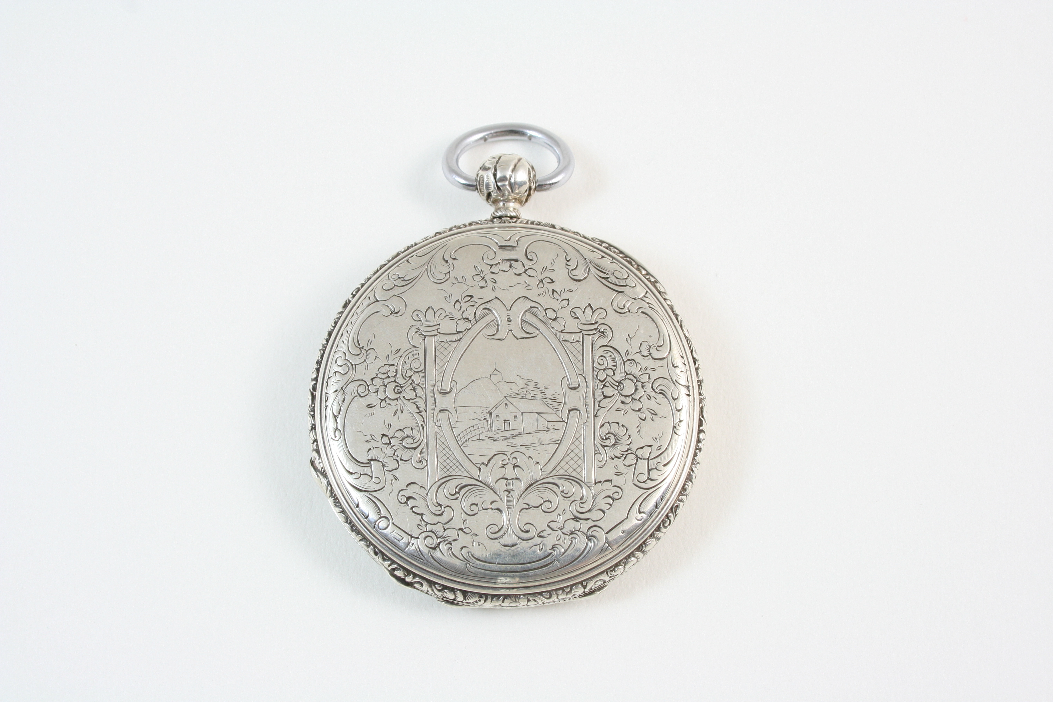 A SILVER FULL HUNTING CASED POCKET WATCH the white enamel dial with Roman numerals, the gilt metal - Image 3 of 3