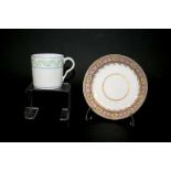 PINXTON SAUCER Pattern No P73, with a pink and gilded border. Also with a Pinxton coffee can,