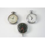 THREE METAL OPEN FACED POCKET WATCHES two by Ingersoll.