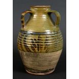 WINCHCOMBE - MICHAEL CARDEW VASE the vase with three loop handles, the top half with a ridged body
