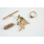 A DIAMOND AND PEARL CLUSTER BAR BROOCH the untested pearl is set within a surround of small pearls
